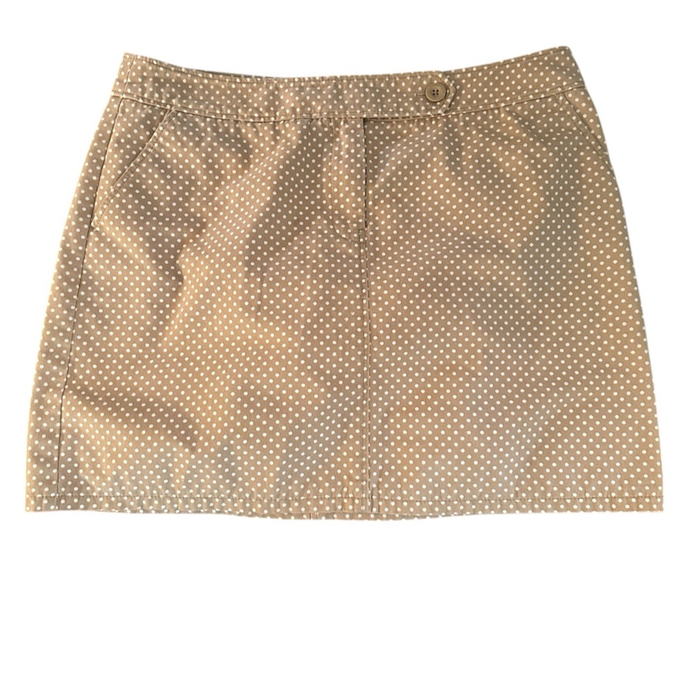 Nautica Tan Mini Skirt With White Polka Dots 100% Cotton Size 12
